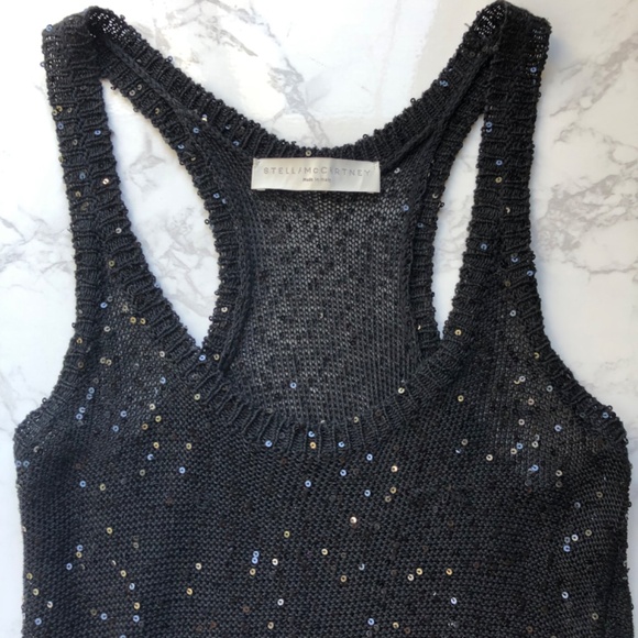 Stella McCartney Black Sequin Racerback Tank Top - Picture 2 of 12